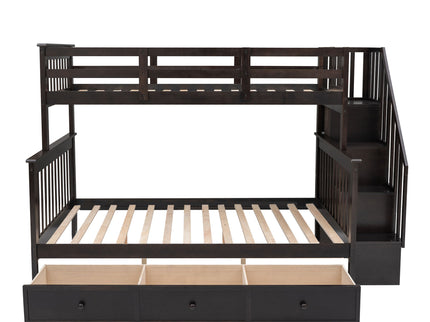 Stairway Bunk Bed With Storage And Guard Rail For Bedroom