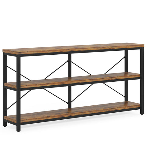 Console Table With 3 Tier Storage Shelves Finish, Slim Narrow Design For Living Entryway - Brown / Black