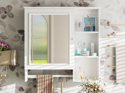 Wall Mounted Bathroom Storage Cabinet, Medicine Cabinets With Large Mirror Door, Adjustable Shelves And Three Open Storage Levels(Not Include Bathroom Vanity)