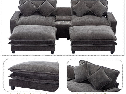 Modern Sectional Sofa With Removable Ottomans, USB Ports