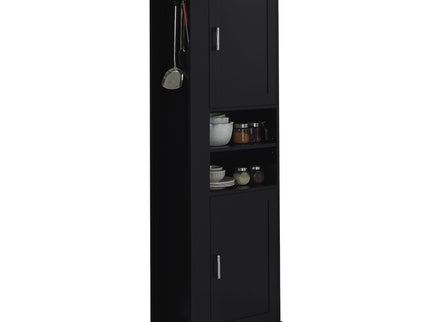 Tall Freestanding Bathroom Storage Cabinet With Adjustable Shelves And Side Hooks Board, Rectangle Design