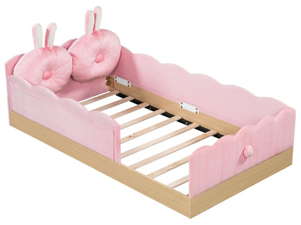 Platform Bed With Animal Pillows And Storage Bags
