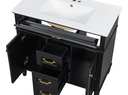 Bathroom Vanity With Sink, Flip-Out Top Drawer, Soft Close Doors, 2 Storage Drawers