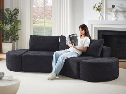 V - Shaped Modular Sofa Set & 3 Pillows And 2 Curved Ottomans For Living Rooms - Black