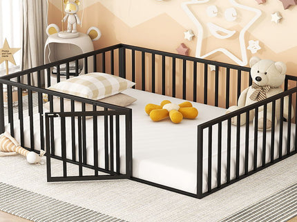 Metal Floor Bed Frame With Fence And Door
