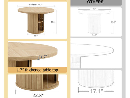 Roman Column Round Dining Table With Double Layer Storage - Wood