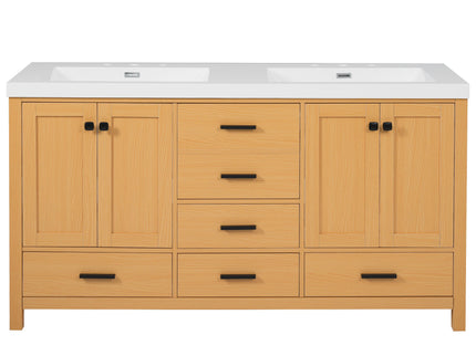 Bathroom Vanity With Double Sink, Soft Close Doors & Drawers Handles - Wood