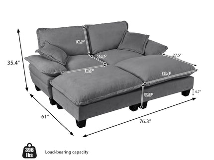 Modular Sectional Sofa With Movable Ottoman & Pillows