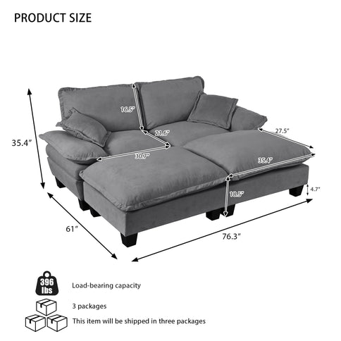 Modular Sectional Sofa With Movable Ottoman & Pillows