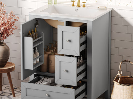 Modern Bathroom Vanity With Sink, Freestanding Cabinet With Drawers And Shelves