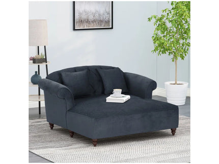 Upholstered Chaise Lounge With Scroll Arms, Turned Legs And 2 Pillows