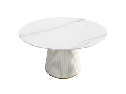 Modern Artificial Stone Round Plywood Base Dining Table, Can Accommodate 6 People, (Not Including Chairs) - White / Beige