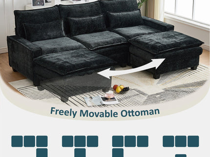 Modern Comfy L Shaped Sectional Sofa With Movable Ottoman
