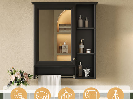 Modern 3 In 1 Bathroom Mirror Cabinet With Adjustable Shelf & Towel Bar