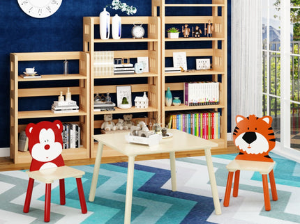 Table And 2 Chairs Set, Activity Play Table Set With Bear & Tiger Design - Natural
