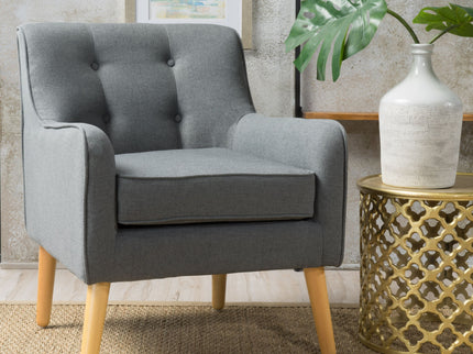 Modern Arm Chair With Tufted Back And Wooden Legs