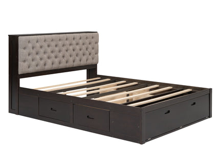Platform Bed With Storage Headboard, Shoe Rack And 4 Drawers
