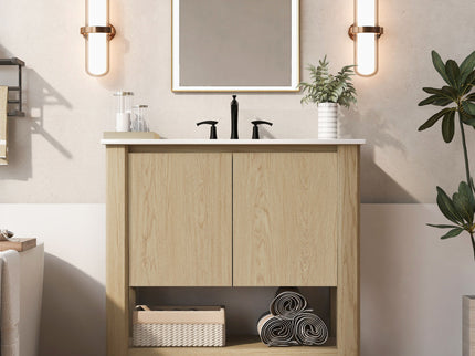 Modern Bathroom Vanity With Rectangle Ceramic Sink, Soft Closing Doors