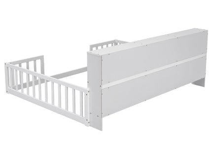 Floor Bed With Side Bookcase, Shelves, Guardrails