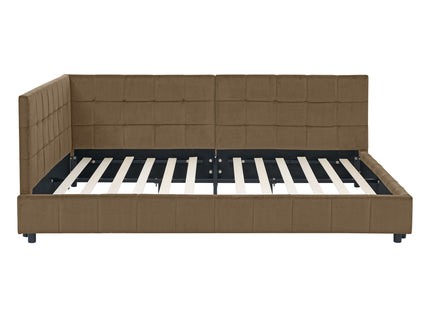 Upholstered Bed Frame With Tufted Backrest And Armrests