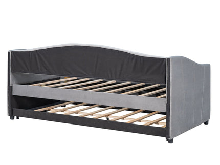 Upholstered Daybed Sofa Bed With Trundle Bed And Wood Slat