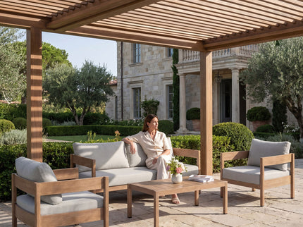 Outdoor Sofa Set Of 3 With Weather Resistant Cushions (Coffee Table Not Included) - Oak