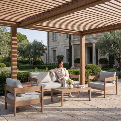 Outdoor Sofa Set Of 3 With Weather Resistant Cushions (Coffee Table Not Included) - Oak
