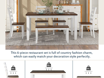 6 Piece Dining Set With 4 Upholstered Chairs & Bench - Walnut