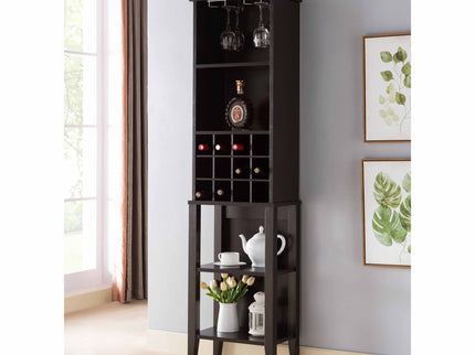 Wooden Wine Bottle Rack Metal Wine Glass Rack Four Shelves - Red Cocoa / Espresso