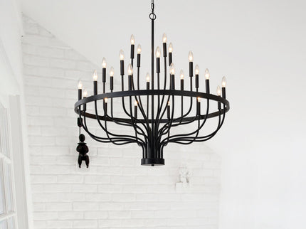 24 Light Chandelier Industrial Iron Candle Chandelier Modern Suspended Farmhouse Chandeliers Pendant Light Fixtures For Dining Room Bedroom Living Room Kitchen Island Foyer E12 Bulb (No Include) - Black