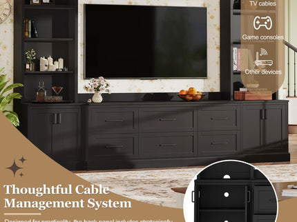 Arched Entertainment Center Wall Unit With 6 Drawers, Large TV Stand With Bookshelves