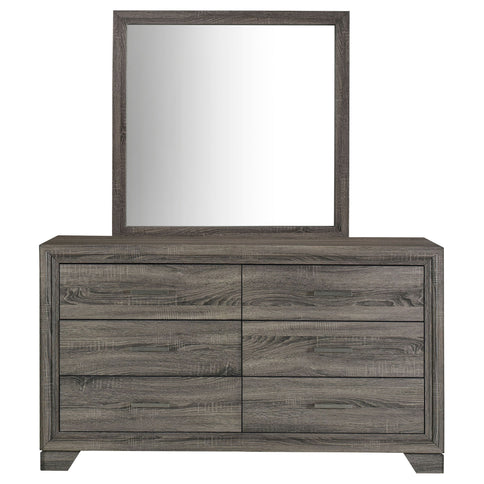 Funston - 6 Drawer Dresser With Mirror - Brown Oak