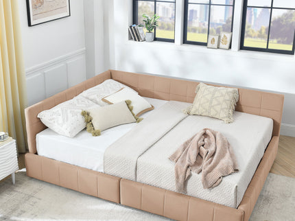 Mid-Century Storage Upholstered Tufted Bed Frame With Backrest And Armrests