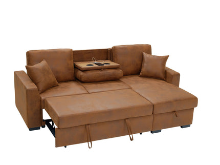 Upholstered Sectional With Pull-Out Bed And Chaise Storage