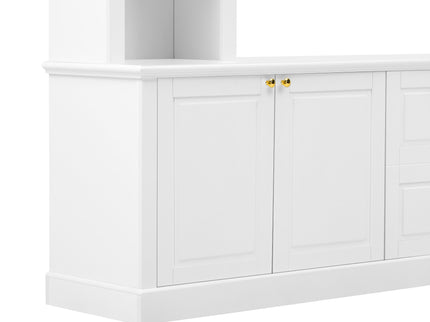 TV Stand With Bookcase, Storage Cabinet With 3 Adjustable Shelves, Living Room Entertainment Center - White