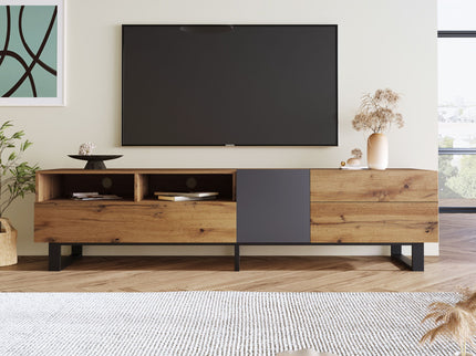 TV Stand For 80'' TV With Double Storage Space, Media Console Table With Drop Down Door