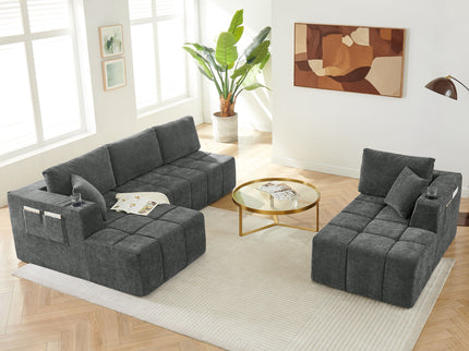 U - Shaped Sectional Sofa, Cup Holders & Side Pockets For Living Room