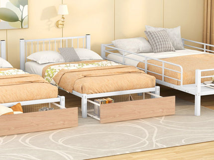 Triple Bunk Bed With Drawers And Guardrails
