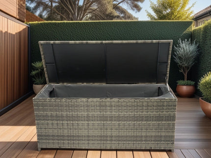 Outdoor Storage Box, Wicker Patio Deck Boxes With Lid, Outdoor Cushion Storage For Kids Toys, Pillows, Towel, Wicker