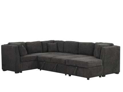 U-Shaped Sectional Sofa Pull Out Sofa Bed With Two USB Ports, Two Power Sockets, Three Back Pillows And A Storage Chaise For Living Room