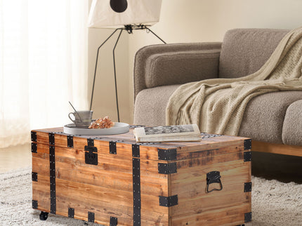 Trunk Table With Four Wheel Large Capacity Storage Coffee Table - Natural / Black