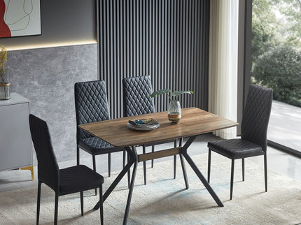 Modern Minimalist Style Dining Table MDF Wooden Top Metal Shelf Metal Heat Transfer Legs Leveling Feet For Dining Room Kitchen Office Table - Walnut / Black
