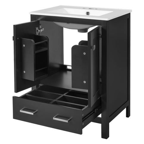 Bathroom Vanity With Integrated Undermount Ceramic Sink, 2 Doors And 1 Drawer, Soft Close Hinges