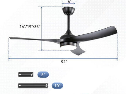 52" Ceiling Fan With 18W LED Light And Remote Control