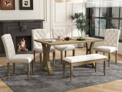 Dining Table Set With 4 Upholstered Chairs And Bench