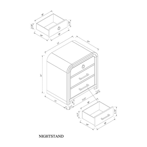 Malco - Nightstand With Spacious Drawer And Gold Metal Fluted Detailing - Black White