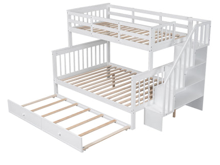Bunk Bed With Twin Size Trundle, Storage And Guard Rail For Bedroom