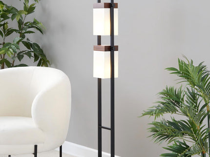 Bento - Contemporary Floor Lamp - Black / Walnut / White