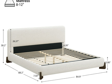 Elegant Boucle Upholstered Bed With Solid Wood Legs