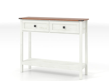 Farmhouse Style Console Table With 2 Drawers And Bottom Storage Shelf